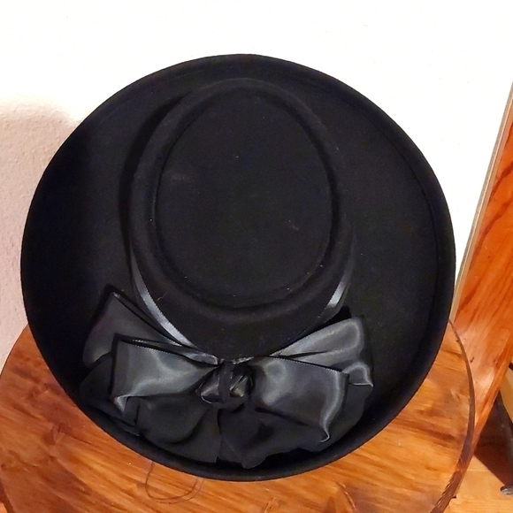 Cappelli |Women\'s Vintage Wool Black Ribbon Hat Neutral Derby Elegant Sz.7 1/2 main image 4
